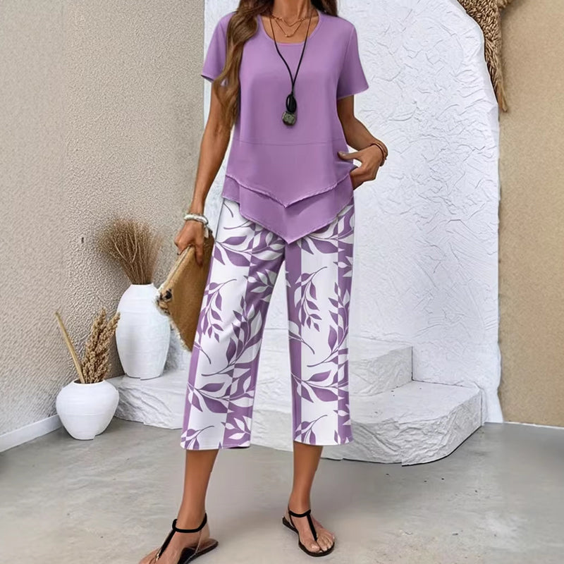 👚60 % DE RÉDUCTION MAINTENANT ! 🔥 Ensemble tunique décontractée à col rond et pantalon large – Coupe fluide, tissu doux et parfait pour un style quotidien 🌸