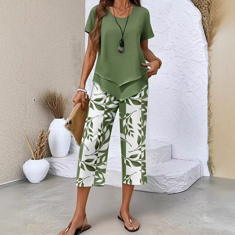 👚60 % DE RÉDUCTION MAINTENANT ! 🔥 Ensemble tunique décontractée à col rond et pantalon large – Coupe fluide, tissu doux et parfait pour un style quotidien 🌸