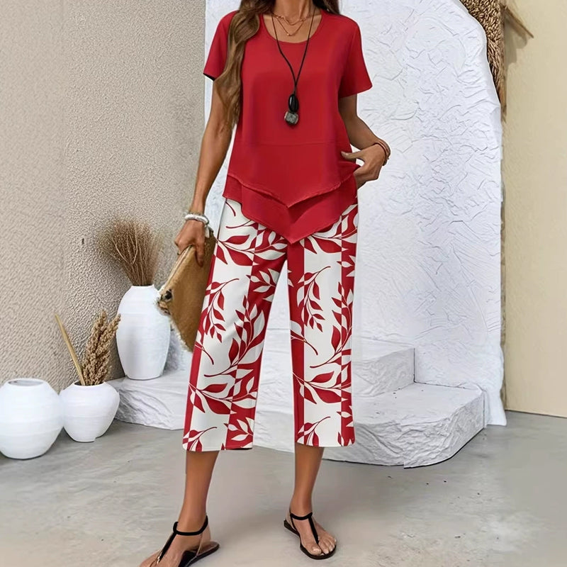 👚60 % DE RÉDUCTION MAINTENANT ! 🔥 Ensemble tunique décontractée à col rond et pantalon large – Coupe fluide, tissu doux et parfait pour un style quotidien 🌸