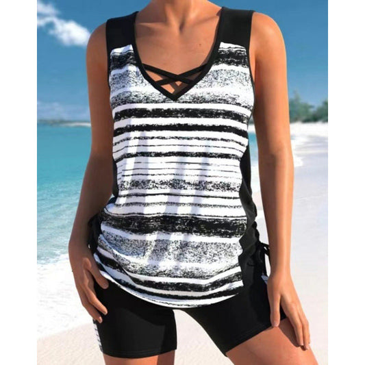 👙 50% DE RÉDUCTION ! 🌺 Ensemble Tankini Deux Pièces Imprimé – Haut Fluide & Shorty Assorti – Tissu Extensible Séchage Rapide – Parfait pour la Plage, la Piscine ou les Vacances ☀️🌊✨