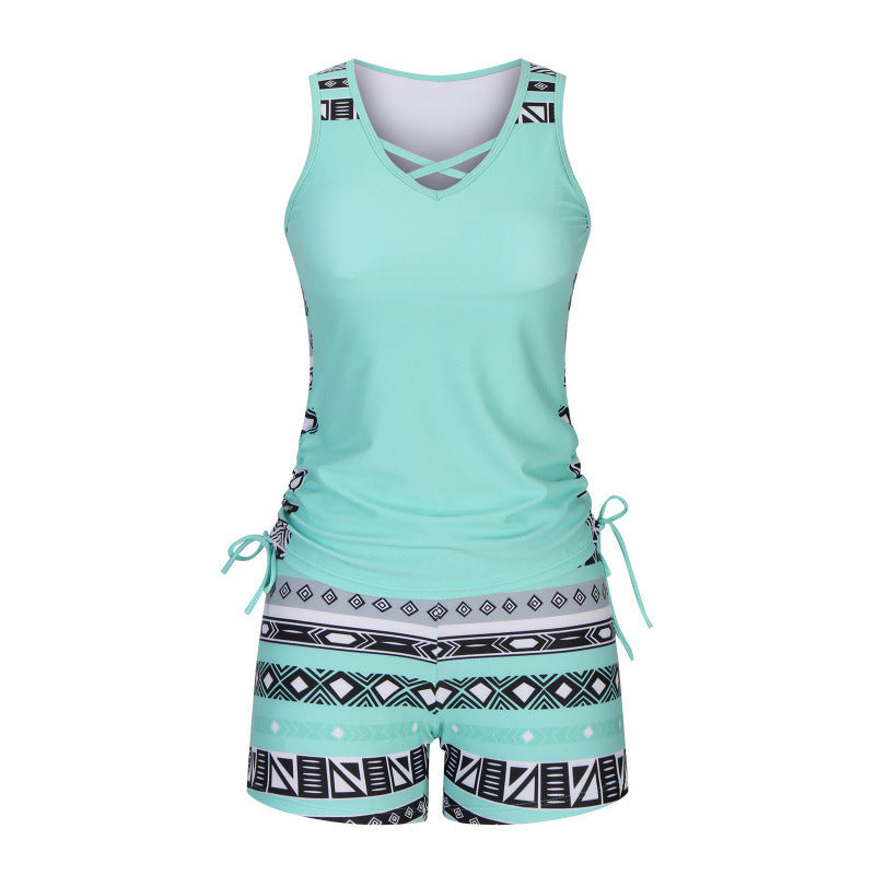 👙 50% DE RÉDUCTION ! 🌺 Ensemble Tankini Deux Pièces Imprimé – Haut Fluide & Shorty Assorti – Tissu Extensible Séchage Rapide – Parfait pour la Plage, la Piscine ou les Vacances ☀️🌊✨