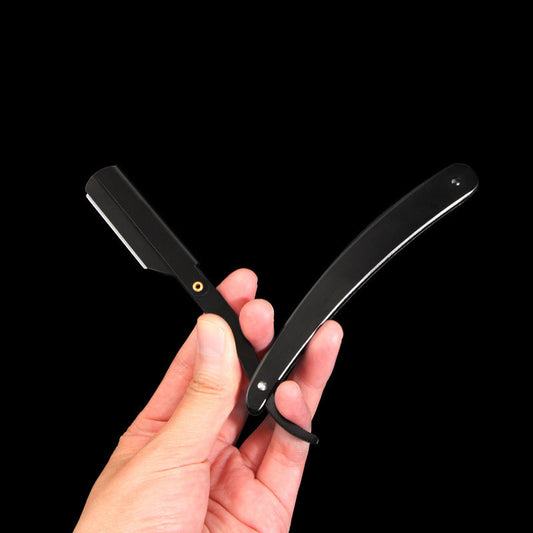 Rasoir à manche incurvé 🪒 — Lame remplaçable à verrouillage par clip | Acier inoxydable résistant à la rouille | Pliable pour le rangement | Usage polyvalent : Barbe, favoris et rasage du crâne 💈