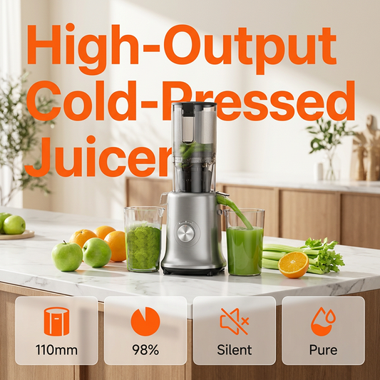 ✨🥤60 % DE RÉDUCTION + LIVRAISON GRATUITE🍎Extracteur de jus à pression à froid haute performance – Entonnoir d'alimentation ultra large de 110 mm, extraction de jus à 98 % et nettoyage facile ⚡