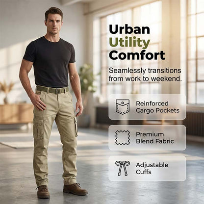 Pantalon cargo tactique pour homme 🧥 | Multiples poches 📦 Mélange de coton résistant 💪 Genoux amples et structurés 🦵 Taille et bas de jambes ajustables 🎛️