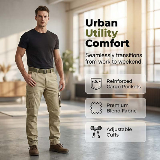 Pantalon cargo tactique pour homme 🧥 | Multiples poches 📦 Mélange de coton résistant 💪 Genoux amples et structurés 🦵 Taille et bas de jambes ajustables 🎛️