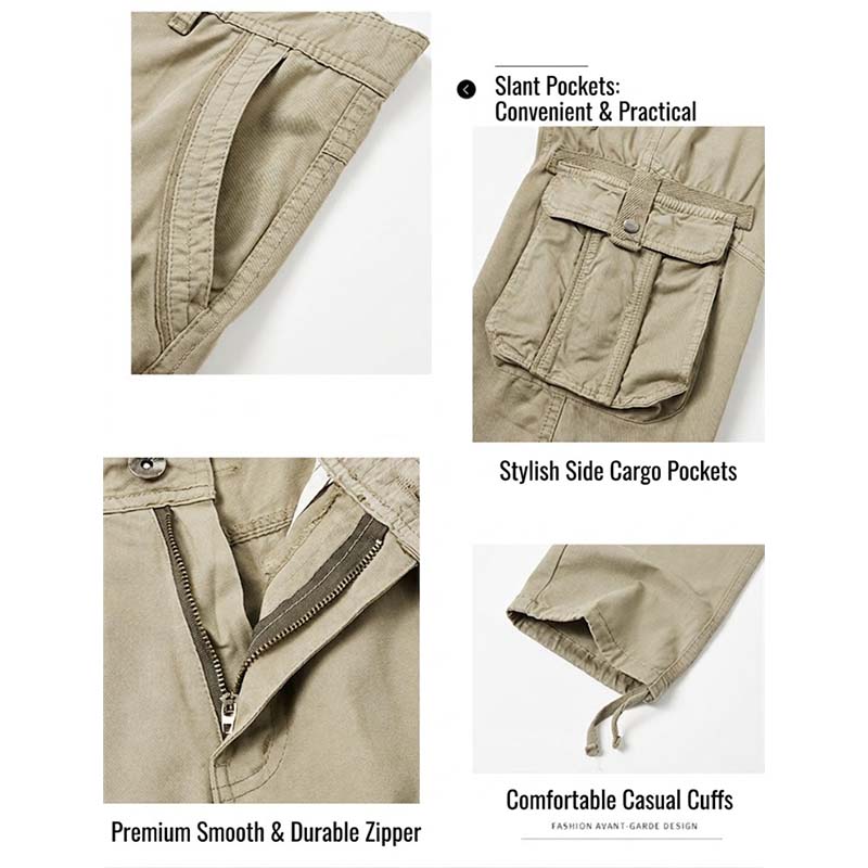 Pantalon cargo tactique pour homme 🧥 | Multiples poches 📦 Mélange de coton résistant 💪 Genoux amples et structurés 🦵 Taille et bas de jambes ajustables 🎛️