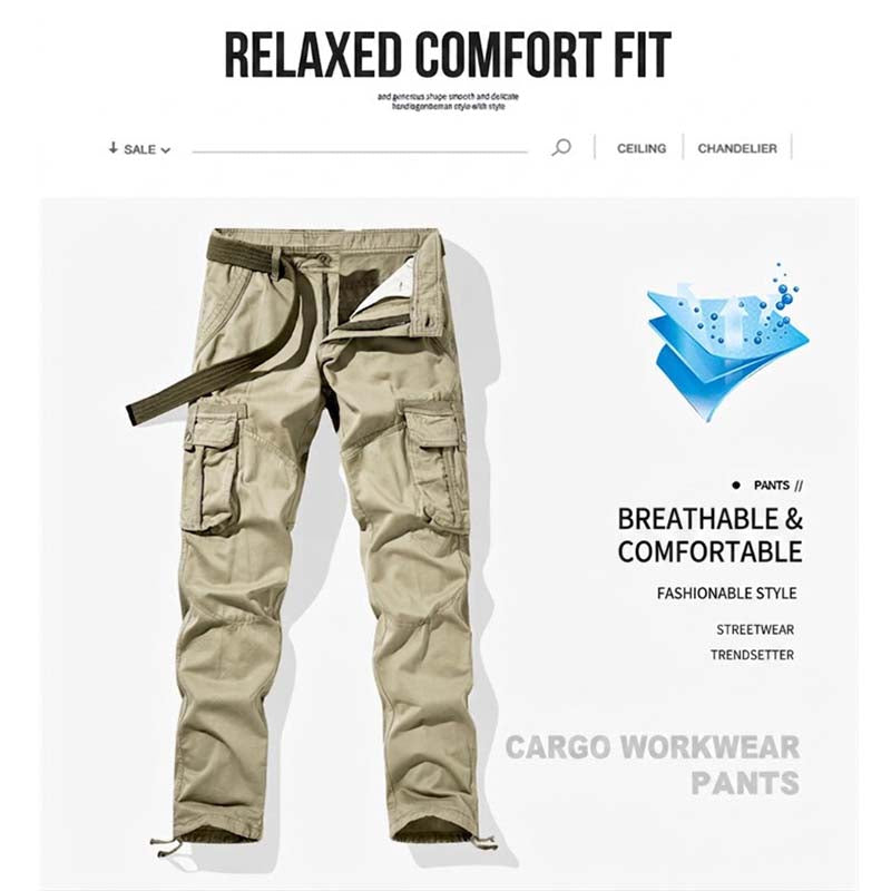 Pantalon cargo tactique pour homme 🧥 | Multiples poches 📦 Mélange de coton résistant 💪 Genoux amples et structurés 🦵 Taille et bas de jambes ajustables 🎛️