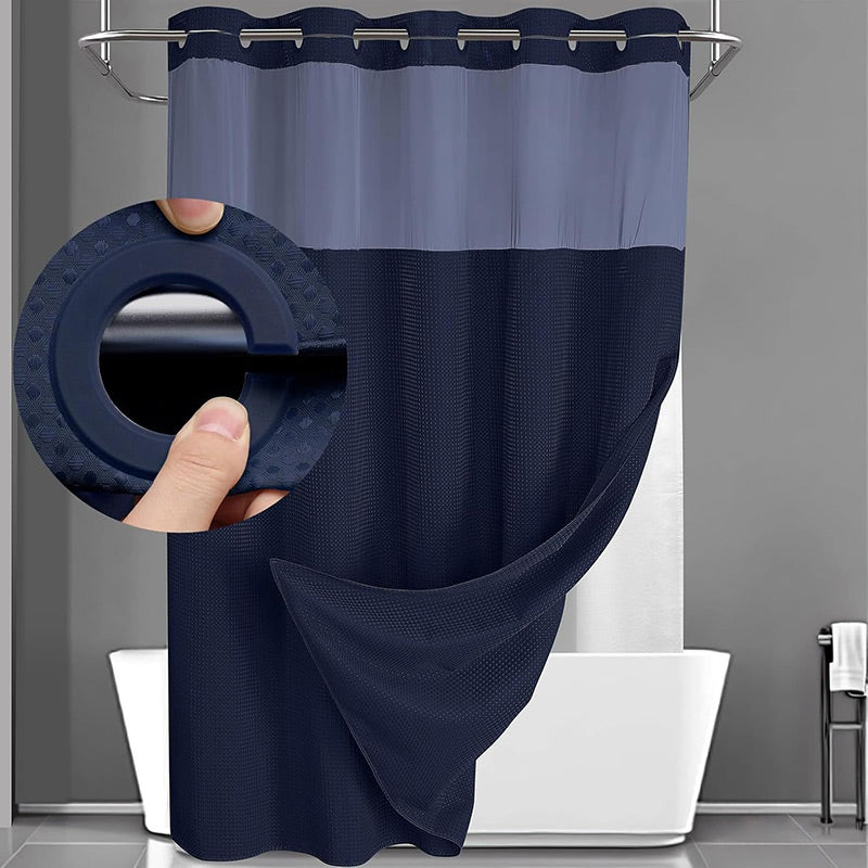 🚿 PROMO LIMITÉE 50% DE RÉDUCTION ! ✨ Rideau de Douche Motif Waffle – Double Imperméabilité, Boutons-Pression, Fenêtre Transparente 🛁