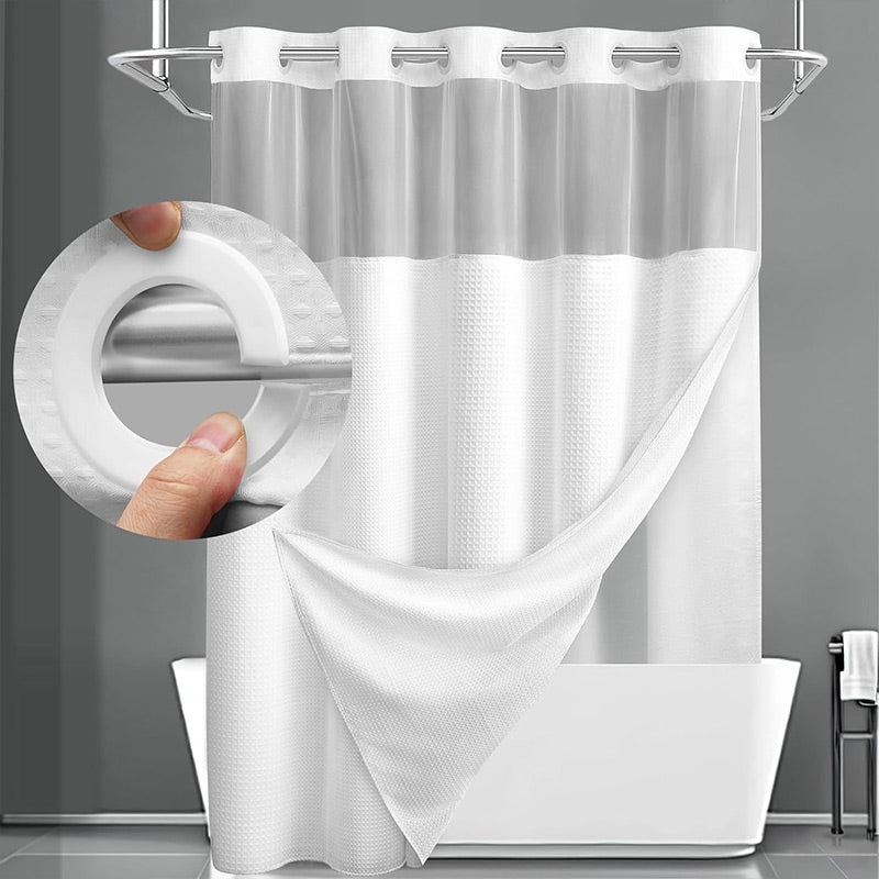 🚿 PROMO LIMITÉE 50% DE RÉDUCTION ! ✨ Rideau de Douche Motif Waffle – Double Imperméabilité, Boutons-Pression, Fenêtre Transparente 🛁