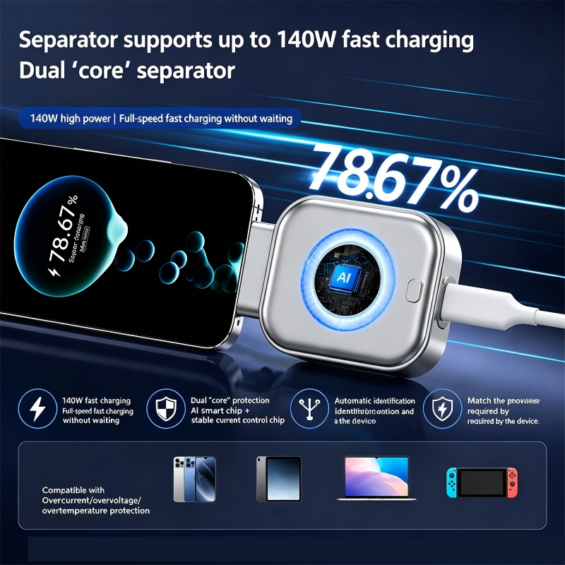 🌞Éveil estival : 50 % de réduction !⚡Chargeur ultra-rapide de 140 W avec arrêt automatique par IA – USB-C PD 3.1 – Protection intelligente de la batterie – Compatible avec iPhone, MacBook et tablettes
