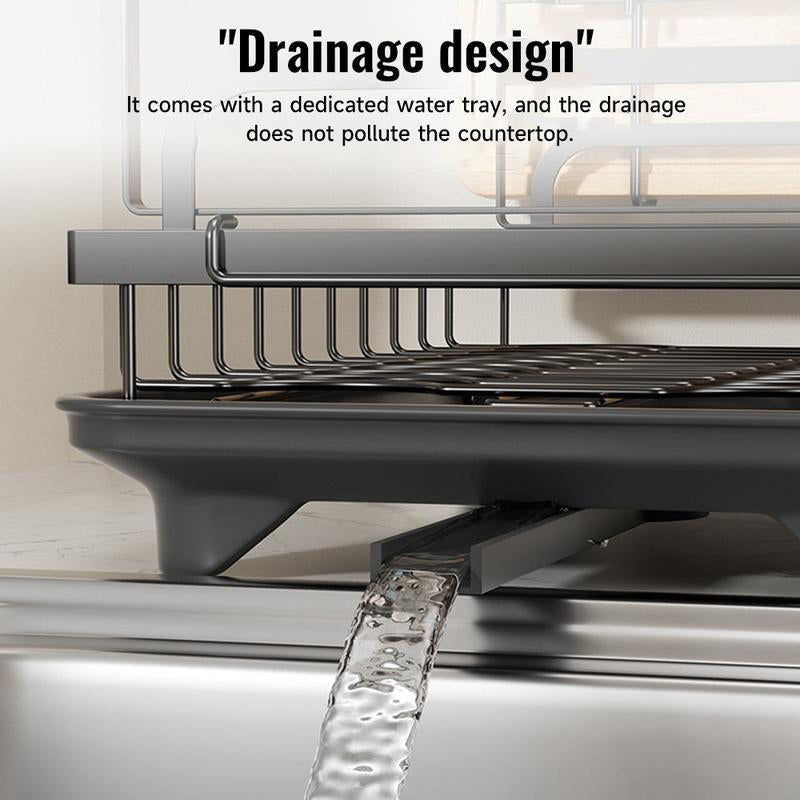 🔥 50% DE RÉDUCTION ! 🍽️ Égouttoir à Vaisselle à Deux Niveaux avec Bac d’Égouttage – Bec Verseur Pivotant 360°, Rangement Multifonctionnel & Acier au Carbone – Idéal pour une Cuisine Ordonnée ✨