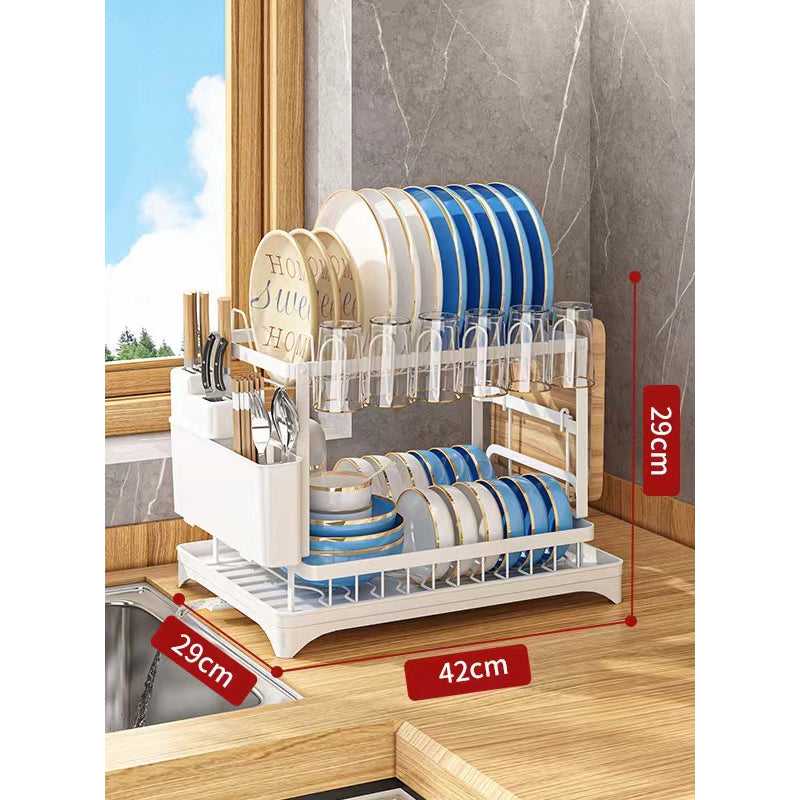 🔥 50% DE RÉDUCTION ! 🍽️ Égouttoir à Vaisselle à Deux Niveaux avec Bac d’Égouttage – Bec Verseur Pivotant 360°, Rangement Multifonctionnel & Acier au Carbone – Idéal pour une Cuisine Ordonnée ✨
