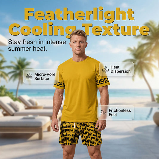 👕 50 % DE RÉDUCTION ! 💛 Ensemble de sport à manches courtes pour homme, imprimé graphique jaune – Confortable, sportif et idéal pour le sport et les loisirs – Coton résistant aux accrocs et respirant 🔥