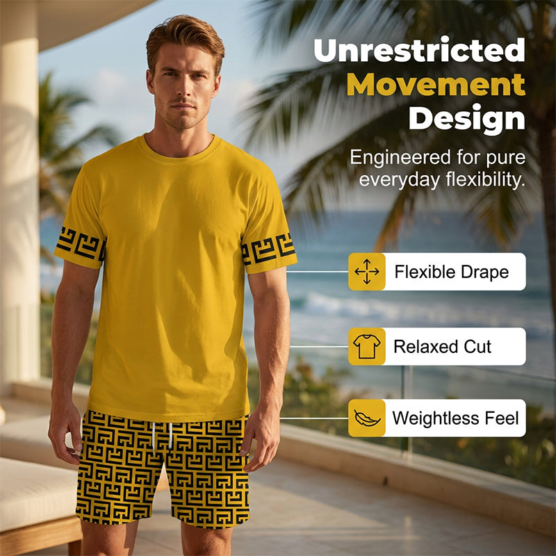 👕 50 % DE RÉDUCTION ! 💛 Ensemble de sport à manches courtes pour homme, imprimé graphique jaune – Confortable, sportif et idéal pour le sport et les loisirs – Coton résistant aux accrocs et respirant 🔥