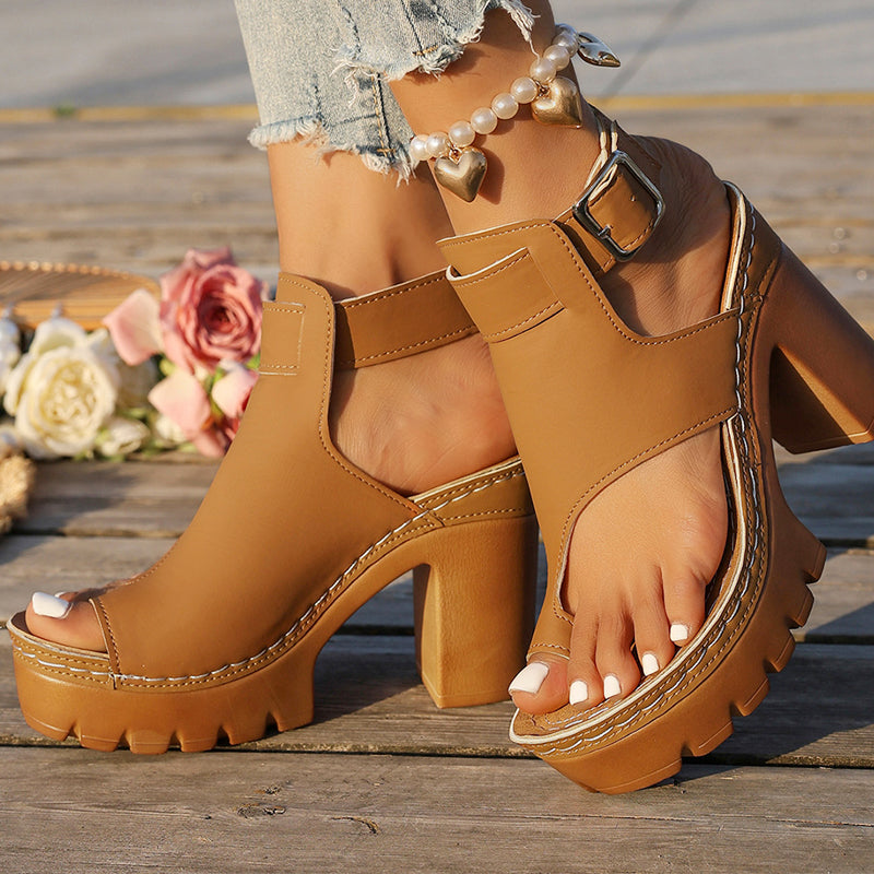 👡50 % DE RÉDUCTION✨ Sandales à bout ouvert et talon épais | Talon stable · Design ajouré respirant · Bracelets de cheville réglables · Semelle en caoutchouc antidérapante · Modèle estival polyvalent