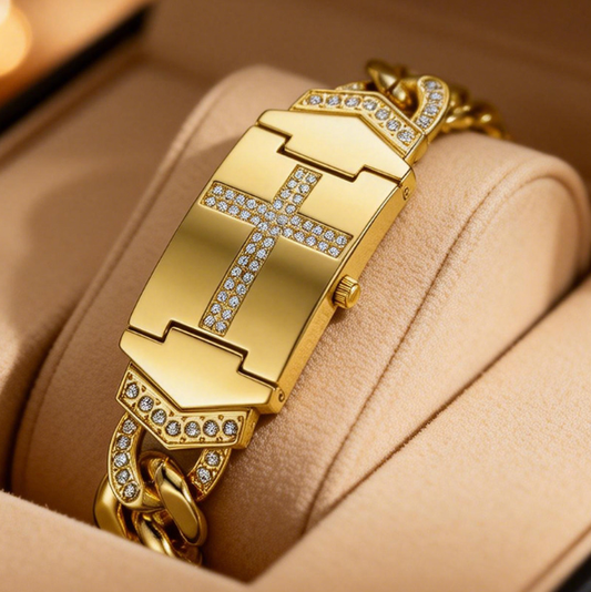 🎁Nouveautés 2026 : 50 % de réduction💥Montre croix en cristal étincelant — Cadran rectangulaire géométrique, bracelet en métal haut de gamme💎