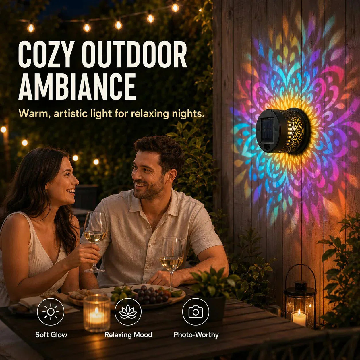 🌞 50 % DE RÉDUCTION ! 🌀 Lampe mandala solaire – Superbes motifs projetés, modèle 2-en-1 pour le sol et les murs, étanche IP65, allumage et extinction automatiques 🌿