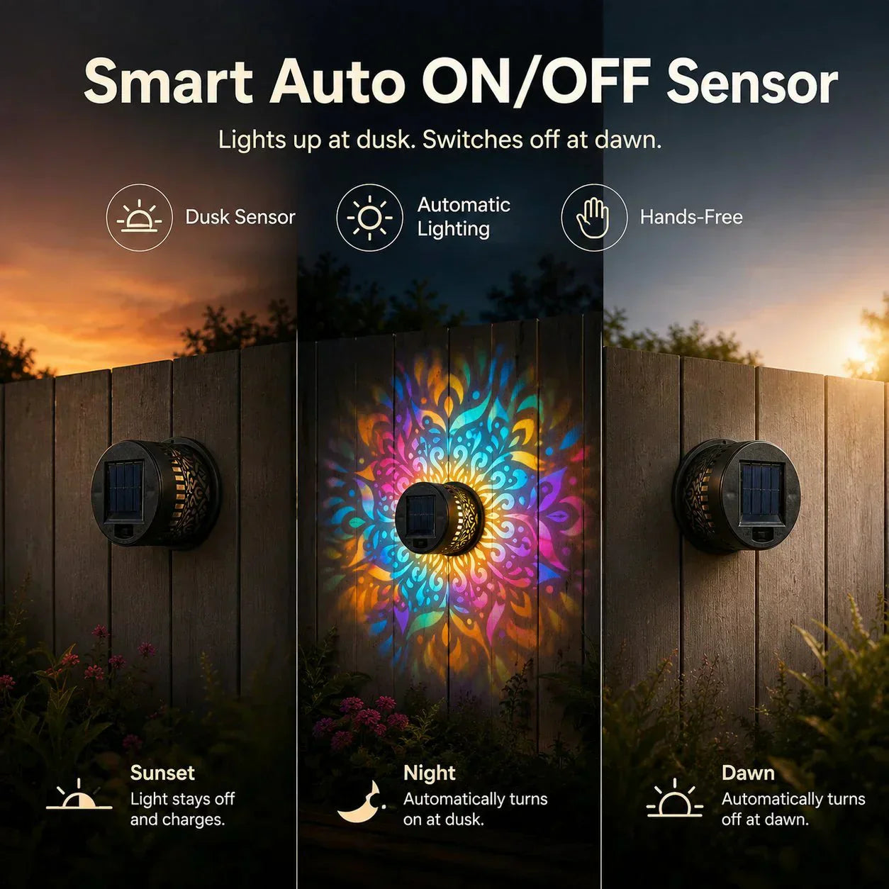 🌞 50 % DE RÉDUCTION ! 🌀 Lampe mandala solaire – Superbes motifs projetés, modèle 2-en-1 pour le sol et les murs, étanche IP65, allumage et extinction automatiques 🌿