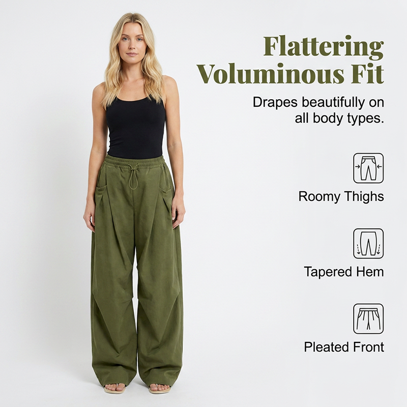 👖 50 % DE RÉDUCTION EN CE MOMENT ! 🏆 Pantalon lanterne plissé et ample – Fluide, élégant et à jambes larges – idéal pour un look estival chic ou une occasion formelle ✨