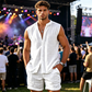 👕 50 % DE RÉDUCTION! 🌴 Ensemble homme composé d’un haut sans manches boutonné et d’un short – Motif texturé, léger, idéal pour les vacances ✨