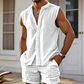 👕 50 % DE RÉDUCTION! 🌴 Ensemble homme composé d’un haut sans manches boutonné et d’un short – Motif texturé, léger, idéal pour les vacances ✨