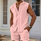 👕 50 % DE RÉDUCTION! 🌴 Ensemble homme composé d’un haut sans manches boutonné et d’un short – Motif texturé, léger, idéal pour les vacances ✨