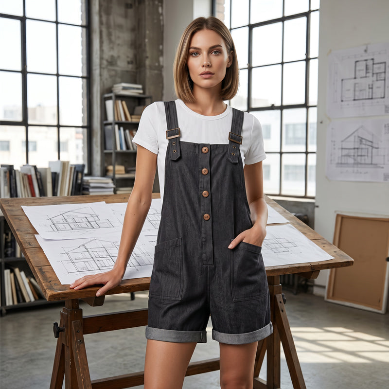👖 50 % DE RÉDUCTION ! ✨ Combinaison unie rétro – bretelles réglables, grandes poches et coupe décontractée – un incontournable estival parfait pour un look décontracté ☀️