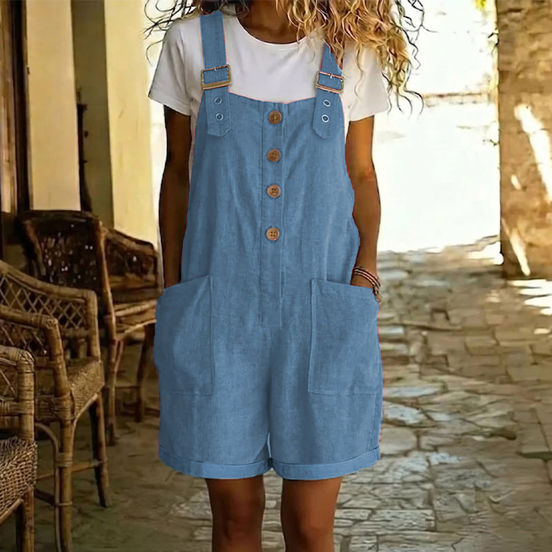 👖 50 % DE RÉDUCTION ! ✨ Combinaison unie rétro – bretelles réglables, grandes poches et coupe décontractée – un incontournable estival parfait pour un look décontracté ☀️