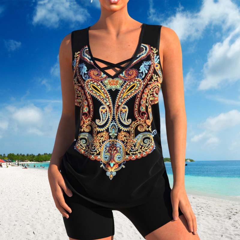 🏖️ 50 % DE RÉDUCTION ! ✨ Maillot de bain deux pièces au style sportif – Encolure croisée, shorty, séchage rapide 🏄‍♀️