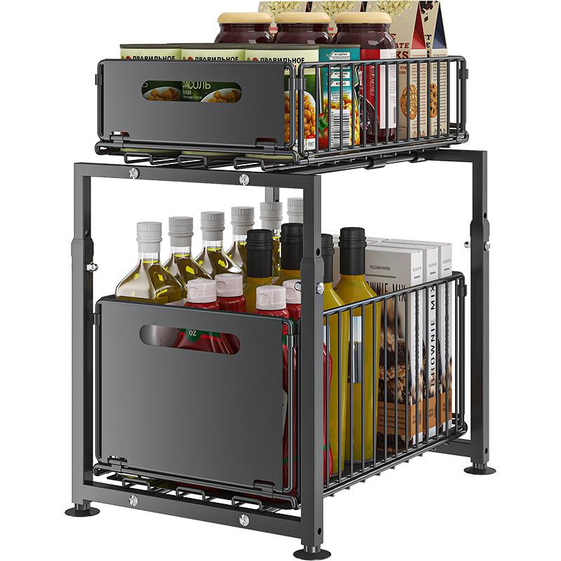 💪🥫 PROMO FLASH 50% ! Étagère Double Coulissante Organisateur de Placard – 5 Hauteurs Réglables, 2 Plateaux, Acier Carbone, Grande Capacité, Sans Installation ✨