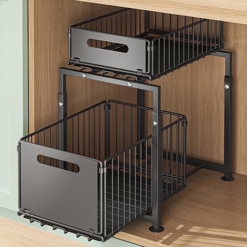💪🥫 PROMO FLASH 50% ! Étagère Double Coulissante Organisateur de Placard – 5 Hauteurs Réglables, 2 Plateaux, Acier Carbone, Grande Capacité, Sans Installation ✨