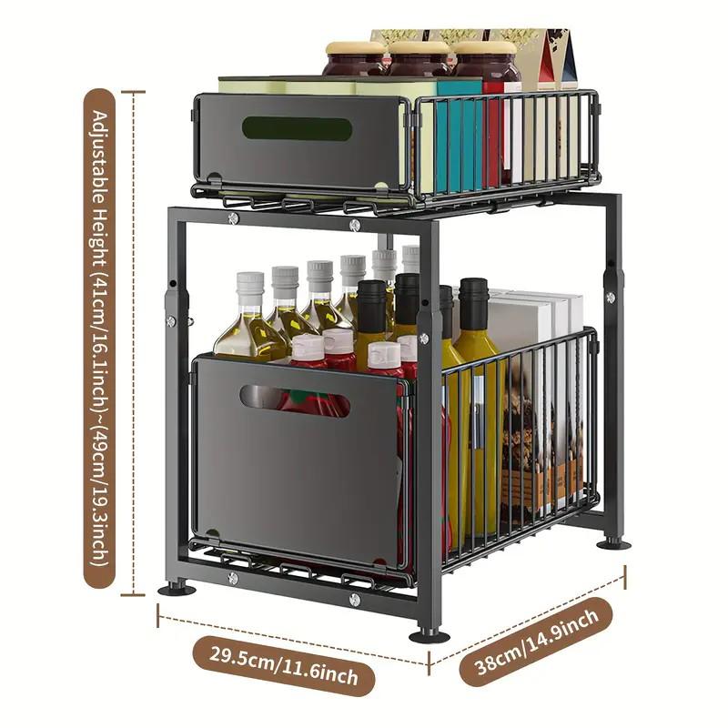 💪🥫 PROMO FLASH 50% ! Étagère Double Coulissante Organisateur de Placard – 5 Hauteurs Réglables, 2 Plateaux, Acier Carbone, Grande Capacité, Sans Installation ✨