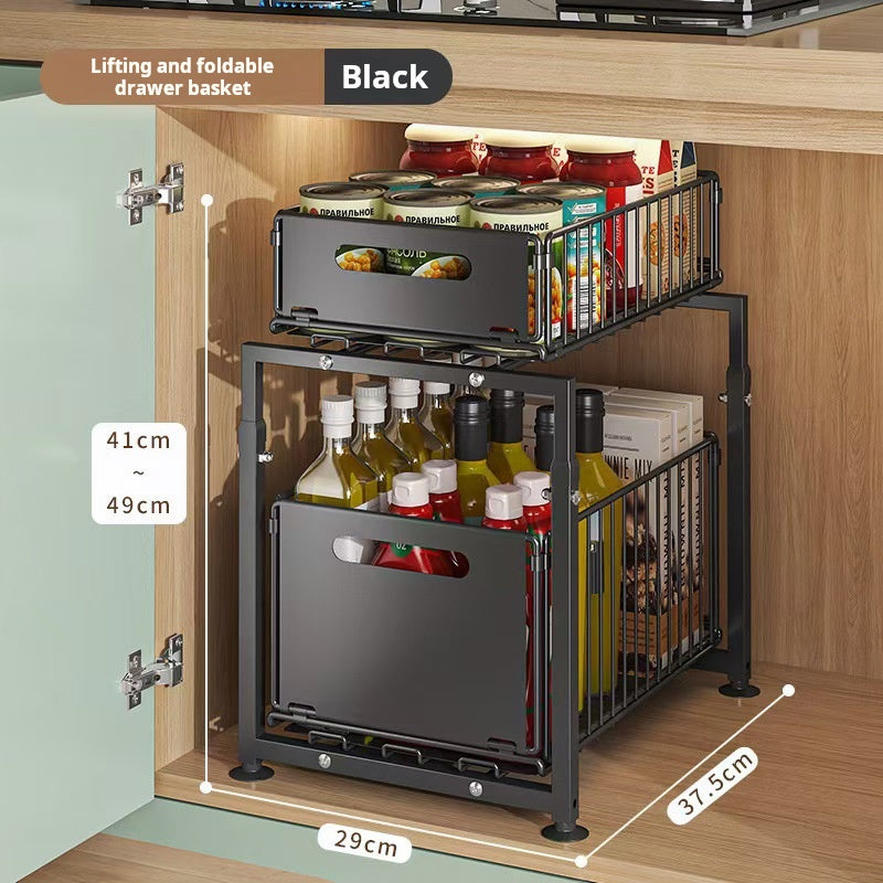 💪🥫 PROMO FLASH 50% ! Étagère Double Coulissante Organisateur de Placard – 5 Hauteurs Réglables, 2 Plateaux, Acier Carbone, Grande Capacité, Sans Installation ✨