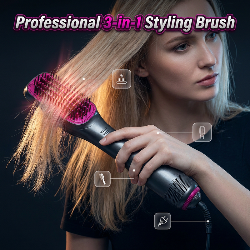 🛡️💇‍♀️ Brosse coiffante sans chaleur excessive – Panneaux flottants anti-brûlure, ions négatifs, domptez les frisottis et apportez une brillance satinée à vos pointes sans risque de fourches 🔥🚫