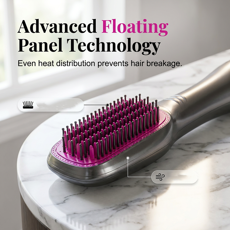 🛡️💇‍♀️ Brosse coiffante sans chaleur excessive – Panneaux flottants anti-brûlure, ions négatifs, domptez les frisottis et apportez une brillance satinée à vos pointes sans risque de fourches 🔥🚫