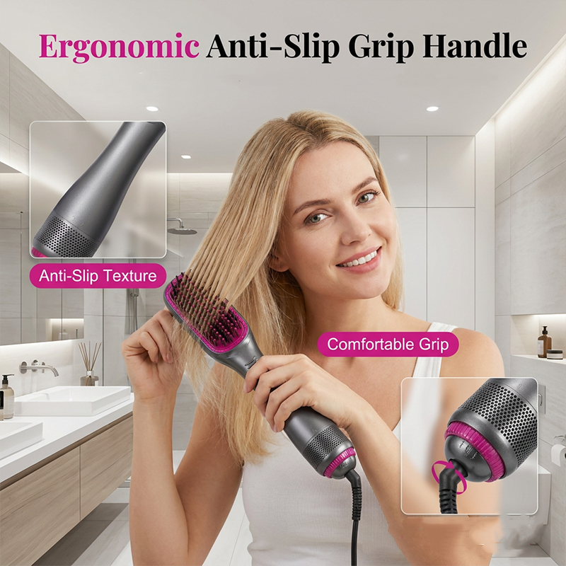 🛡️💇‍♀️ Brosse coiffante sans chaleur excessive – Panneaux flottants anti-brûlure, ions négatifs, domptez les frisottis et apportez une brillance satinée à vos pointes sans risque de fourches 🔥🚫