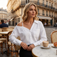 👚 50 % DE RÉDUCTION ! ✨ Chemise à boutons pour femme, épaules dénudées – Asymétrique, tissu froissé et manches longues – Aérée, décontractée et chic 💫