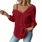👚 50 % DE RÉDUCTION ! ✨ Chemise à boutons pour femme, épaules dénudées – Asymétrique, tissu froissé et manches longues – Aérée, décontractée et chic 💫