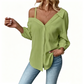 👚 50 % DE RÉDUCTION ! ✨ Chemise à boutons pour femme, épaules dénudées – Asymétrique, tissu froissé et manches longues – Aérée, décontractée et chic 💫