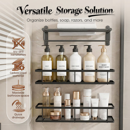 🧴 50% DE RÉDUCTION 💥 Ensemble d’étagères de salle de bain sans perçage – Acier anti-rouille & drainage rapide – Rangement modulaire, idéal pour shampoings, gels douche ou accessoires 🛁