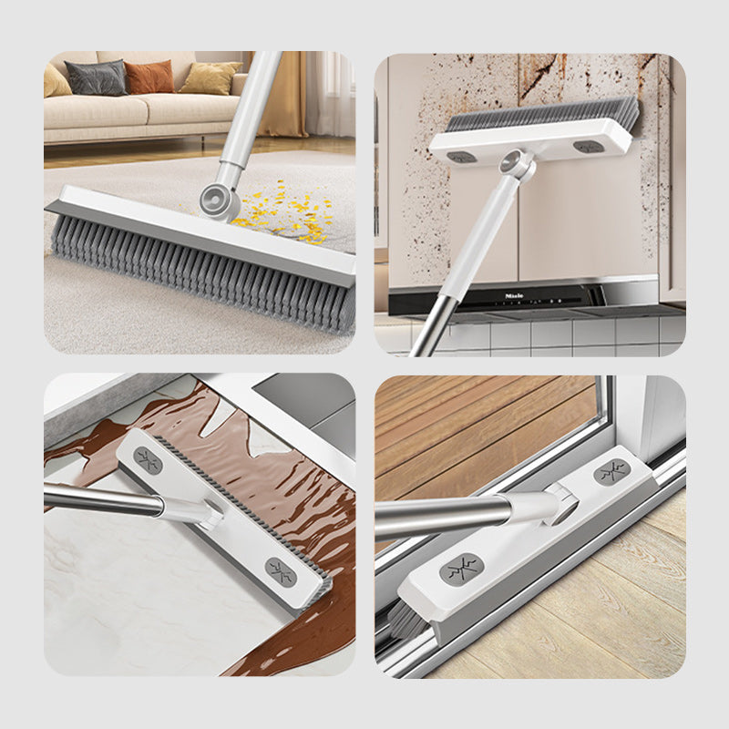 🧹 Brosse de sol 3-en-1 pivotante à 360° |  Dépoussière et racle en un seul geste 🔄 Nettoyage à poils durs · Élimine efficacement les salissures sans abîmer le sol 📏