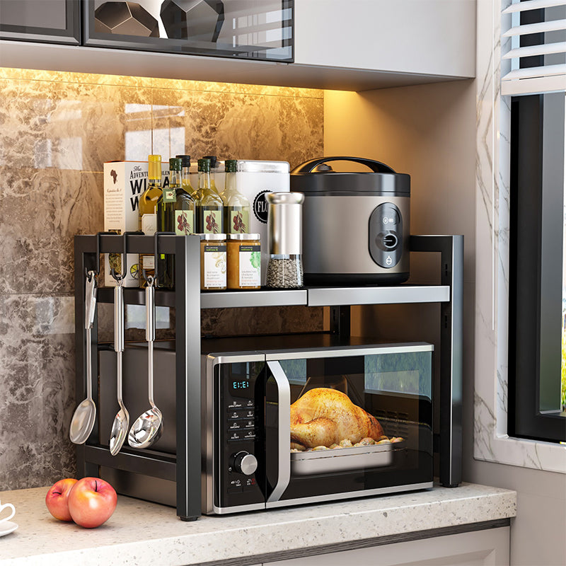 🧰 50 % DE RÉDUCTION ! 🍳 Étagère extensible pour micro-ondes – Réglable, capacité de charge de 75 kg et équipée de crochets – Idéale pour la cuisine, le garde-manger et l'atelier 🏠