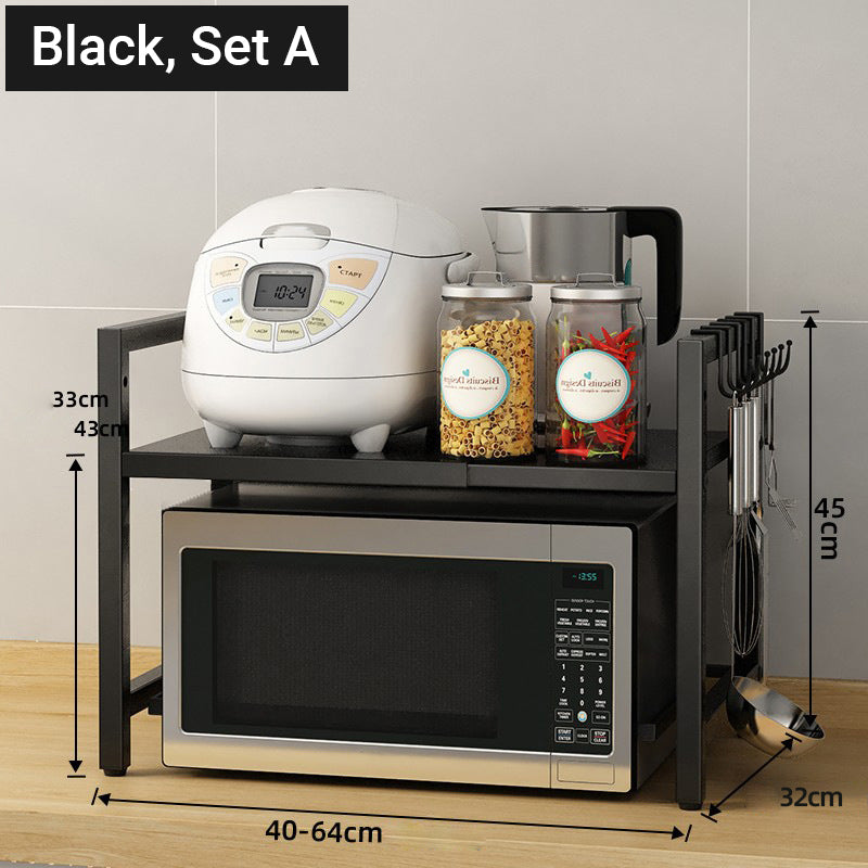 🧰 50 % DE RÉDUCTION ! 🍳 Étagère extensible pour micro-ondes – Réglable, capacité de charge de 75 kg et équipée de crochets – Idéale pour la cuisine, le garde-manger et l'atelier 🏠