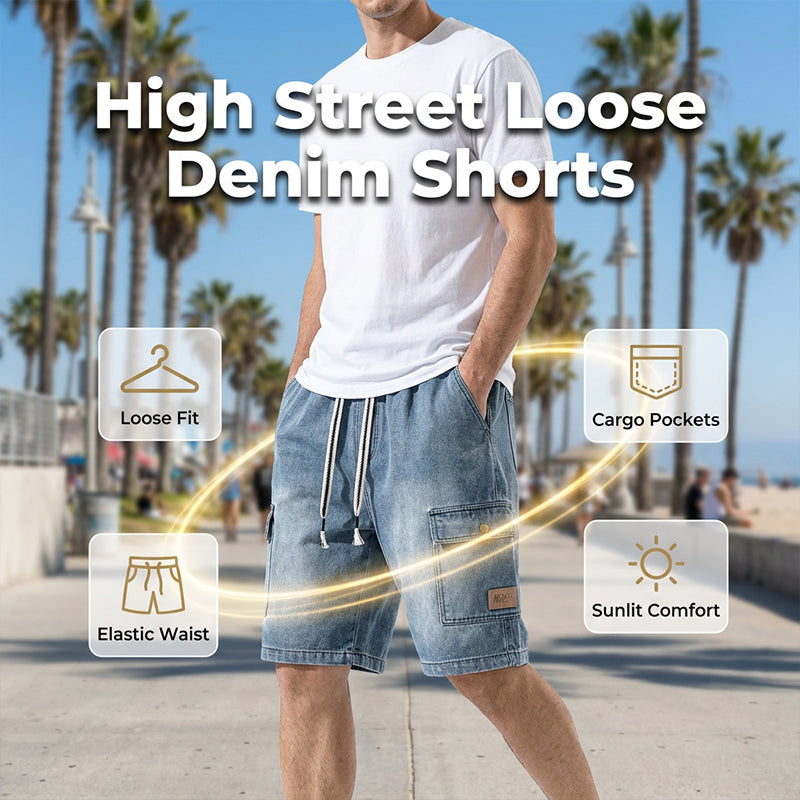 👖 50 % DE RÉDUCTION ! 🏙️ Short cargo en jean ample pour homme – Style « high street » et coupe ajustable 🛹