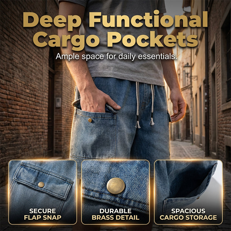 👖 50 % DE RÉDUCTION ! 🏙️ Short cargo en jean ample pour homme – Style « high street » et coupe ajustable 🛹