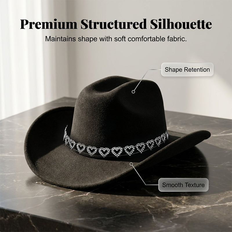 🤠 PROMO LIMITÉE 50% DE RÉDUCTION ! 💥 Chapeau Cowboy Strass Cœur Femme – Scintillant, Accents Cœur, Festival Prêt ✨