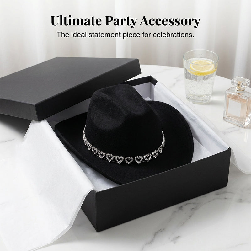 🤠 PROMO LIMITÉE 50% DE RÉDUCTION ! 💥 Chapeau Cowboy Strass Cœur Femme – Scintillant, Accents Cœur, Festival Prêt ✨