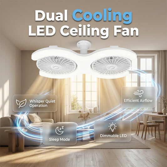 💡🔥 -50% ! Ventilateur Plafond LED Double Tête E27 – Double Rangée Grande Capacité Ventilation Refroidissement Instantané, LED Haute Transmittance Sans Scintillement Économie Énergie, Ultra-Silencieux Installation Secondes · Blanc ✨