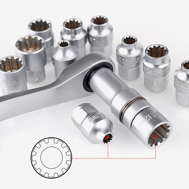 🔧📐Coffret douilles universel, cliquet angle réduit avec rallonge‑cardan, pour auto moto et meubles🚗✨