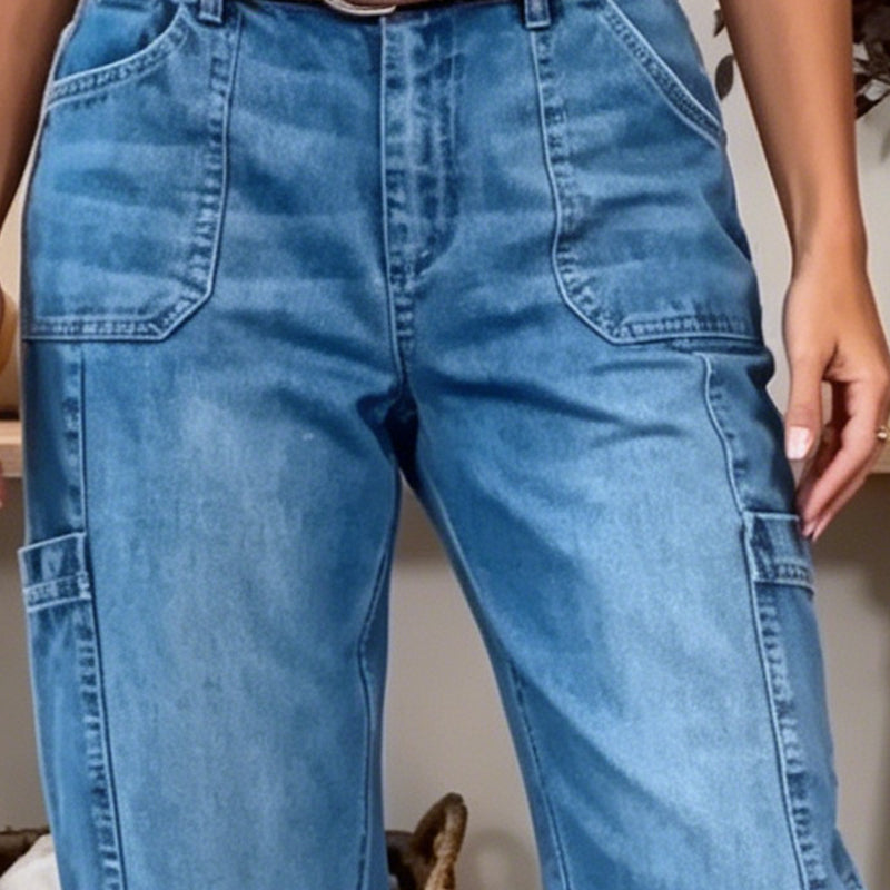 👖 PROMO FLASH 50% ! 📢Pantalon Jean Court Extensible Femme – Coupe Barrel Décontractée, Taille Mi-Haute, Poches Multiples, 2 Coloris, Tailles S-3XL, Idéal Quotidien ✨